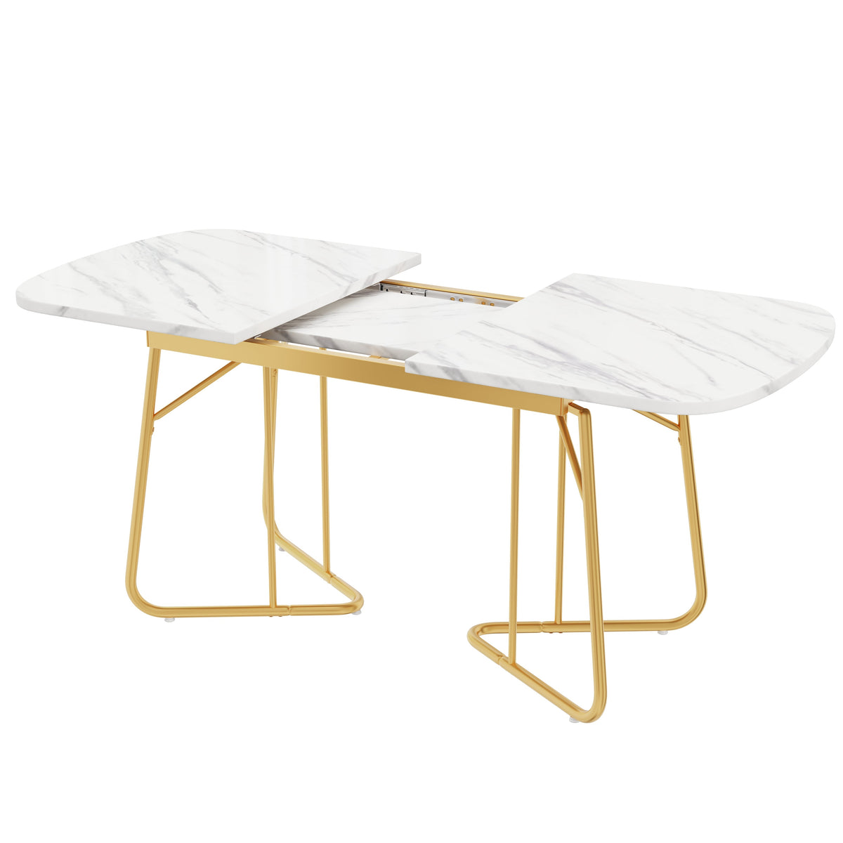 Extendable Dining Table Marble Top 140/180x80cm Gold Metal Legs - White