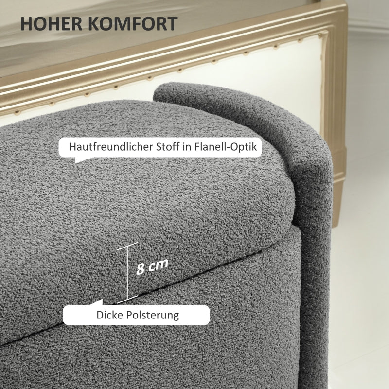 Bench, Upholstered with Storage, Velvet Look, Grey