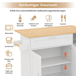 Mobile Kitchen Table 132.5cm Folding Worktop Storage Spice/Towel Rack - Oak Grain