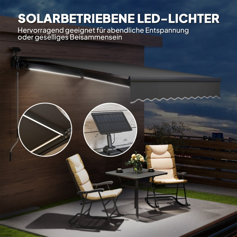 Clamp Awning, Hand Crank Solar Light UV 50+, 300cm, Gray