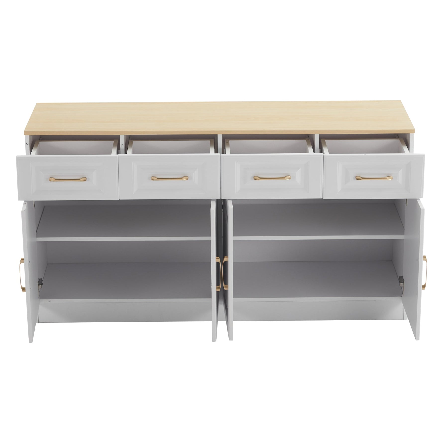 Sideboard Buffet Storage Cabinet 140cm 4 Drawers 4 Barn Doors White Wood