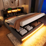 Upholstered Bed 180x200cm with Hydraulic Storage & LED, Grey