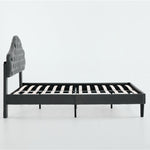 Full Upholstered Platform Bed Frame, 140x200cm, Velvet Gray