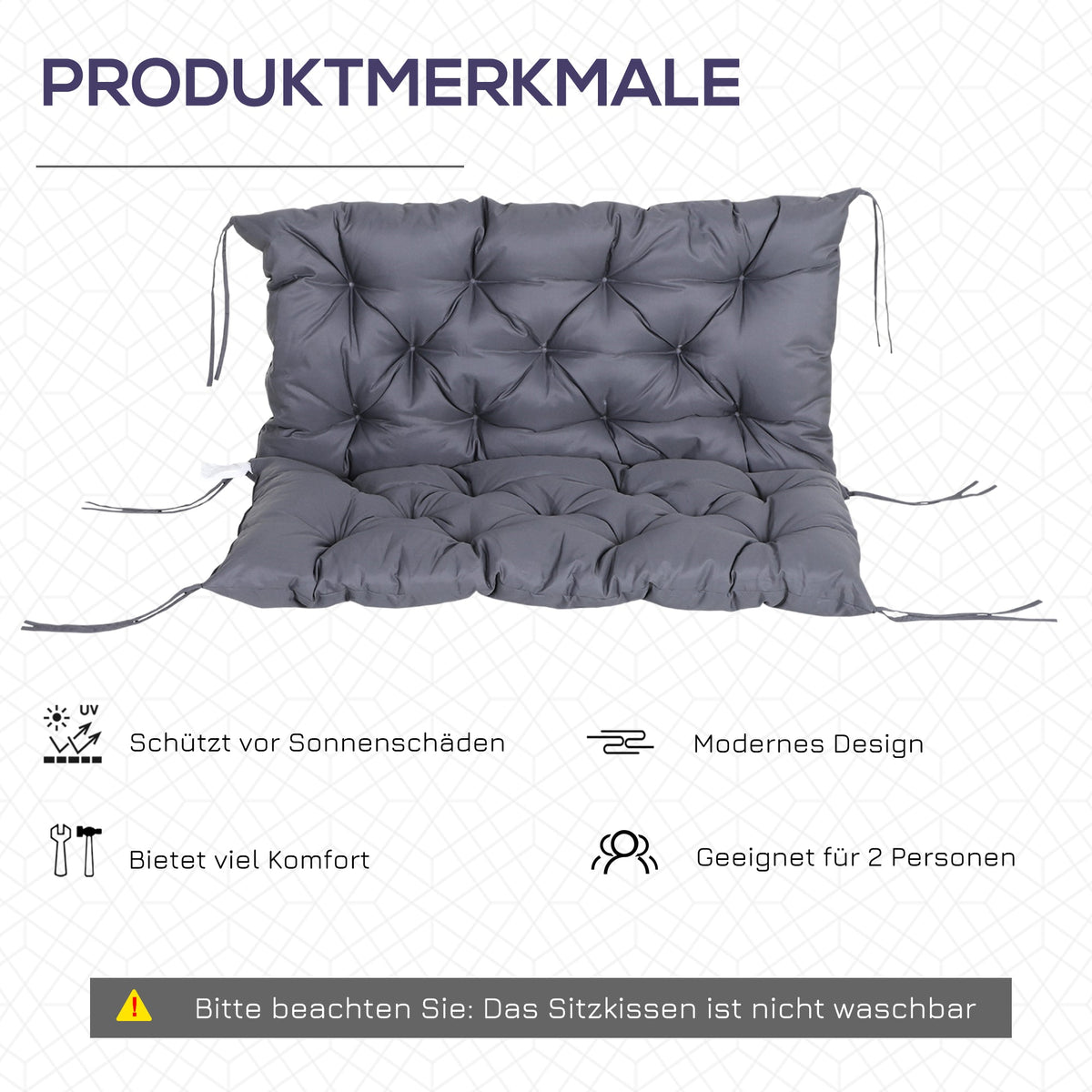 Garden Bench Seat Cushion 100x98x8cm Comfortable Weatherproof Dark Grey Cotton