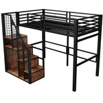 Bunk Bed with Safety Ladder 90x200 & Storage, Black Iron Frame