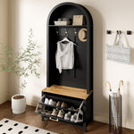 Multifunctional Wardrobe with Shoe Rack, Shelf & Hooks - Hall Tree, Durable MDF Body