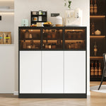 Sideboard Cabinet 100x40x105cm Lighting 3 Glass Doors - White