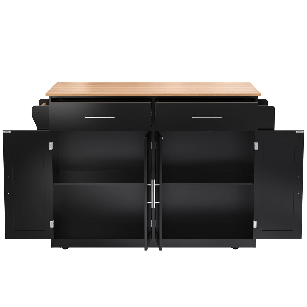 Serving Trolley 120cm Folding Tabletop Casters Wood Legs Black