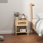 Bedside Table with Drawer, Open Shelf, Rattan Design, Natural