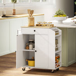 Kitchen Island Kitchen Trolley on Wheels with Worktop, Drawer, Cabinet, Spice Rack, Towel Rail, White