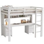 Loft Bed for Children with Desk and Storage, 90x200cm, White Pine Wood