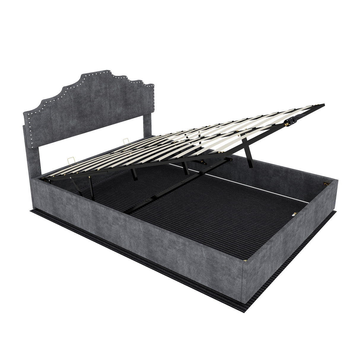 Modern Soft Bed with Mattress & Storage, 160x200cm, Gray