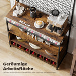 Kitchen Shelf with Worktop, Mesh Panels, 5 Hooks, Brown