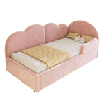 Extendable L-Shaped Sofa Bed with Cloud Headboard, Pink Velvet