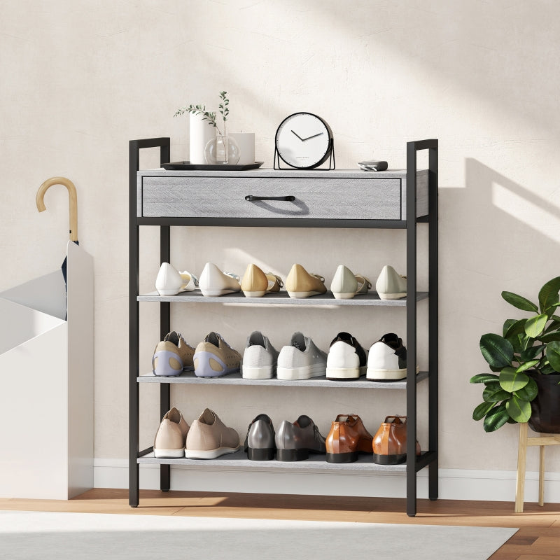 Shoe Rack 4-Tier, 9 Pairs, Chipboard Metal, Grey