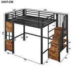 Loft Bed 140x200 cm with Storage Ladder, Black Iron Frame