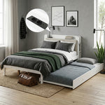 Functional Bed 120x200cm with Pull-Out Bed & Storage, White Wood