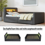Upholstered Children's Bed 90x200cm LED Night Light USB Hydraulic Storage Velvet Dark Grey