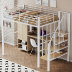Loft Bed 140x200 Metal Construction, Storage Space, Stairs