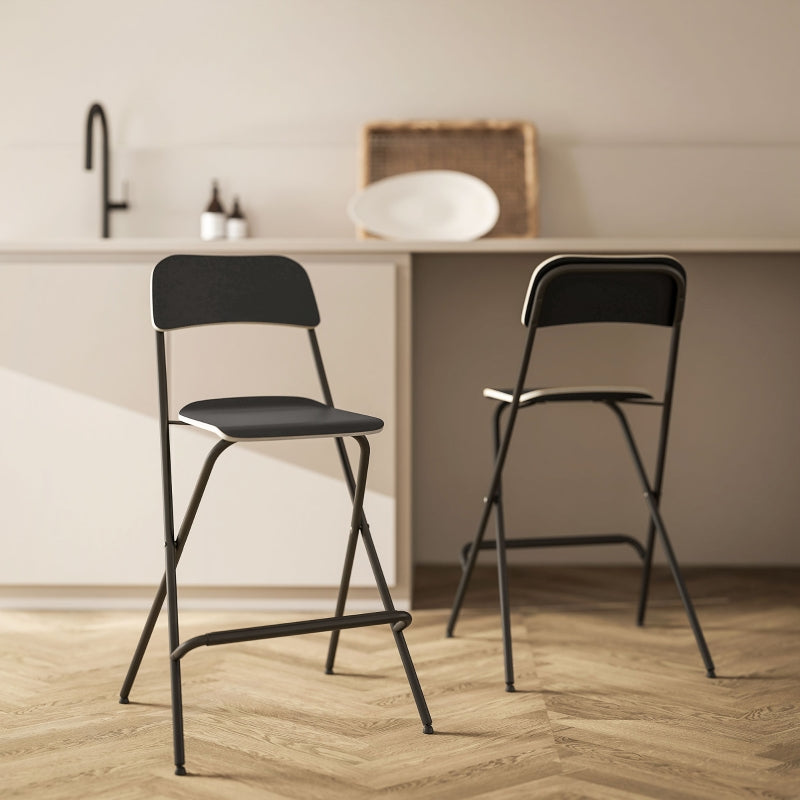 Bar Stools, Folding Chairs with Steel Frame, Black (Set of 2)