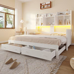 Extendable Wooden Sofa Bed with Storage Drawers & LED - White