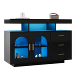 LED Sideboard Buffet Cabinet with 16-Color Lights and 3 Drawers, Black