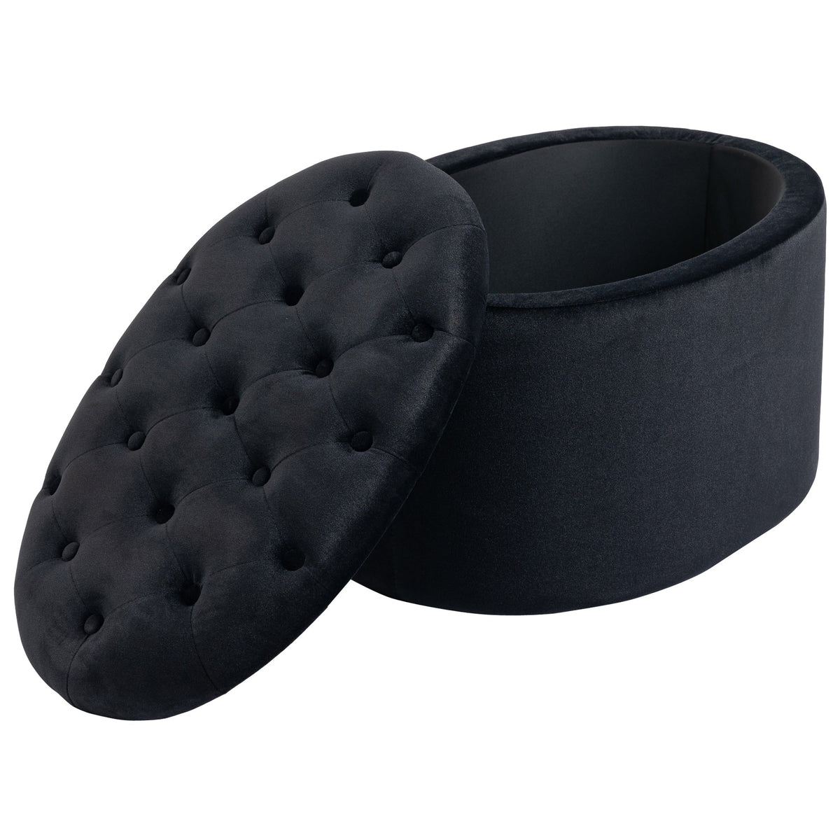 Bench Upholstered Modern Storage Oval Shape, Velvety Polyester Black