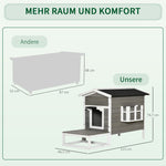 Cat House/Hut with Terrace & Balcony Fir Wood Grey & White