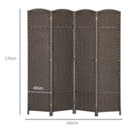4-Panel Room Divider, Foldable Privacy Screen, Brown
