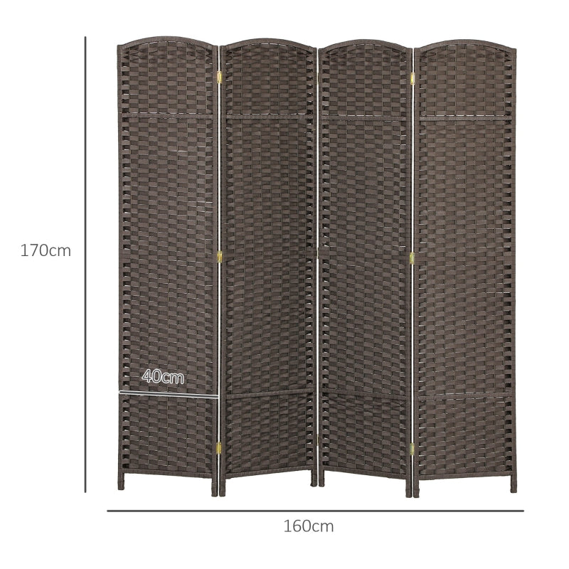 4-Panel Room Divider, Foldable Privacy Screen, Brown
