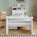 Children's Single Bed 90x200 with Storage Shelf in White Wood
