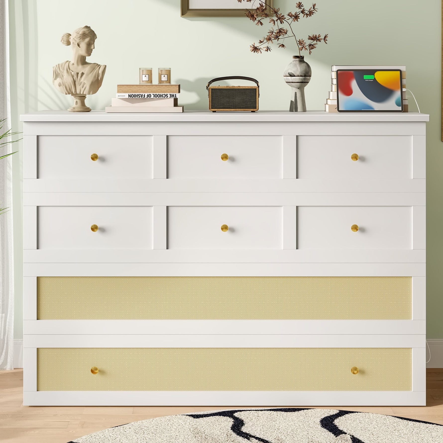 Mobile Wall Bed 140x200 Convertible Storage Drawers Shelf USB/Power Outlet - White