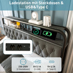 Upholstered Double Bed, USB-C Charging, APP-Control LED, 140x200, 4 Drawers, Velvet