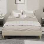 Modern Minimalist Bed Frame 140x200 Low-Profile Dutch Velvet, Beige