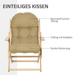 Reclining Armchair, Folding Upholstered Lounge Chair, Beech Wood, Brown
