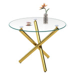 Round Dining Table Tempered Glass Top Gold Legs 80x80cm