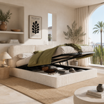 Upholstered Double Bed 180x200cm, Hydraulic Frame, Beige Corduroy