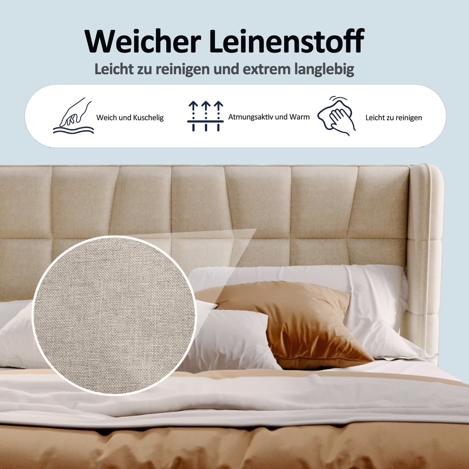 Upholstered Bed 180x200cm Pneumatic Storage Slatted Frame - Beige Linen