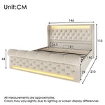 Upholstered Double Bed with LED, USB, Type-C and Hydraulic Storage, 140x190cm, Beige Velvet
