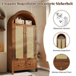 Wardrobe with Rattan Weave and 2 Drawers, Walnut Look