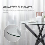 Coffee Table, Round Glass Side Table with Safety Glass, Black Metal Frame