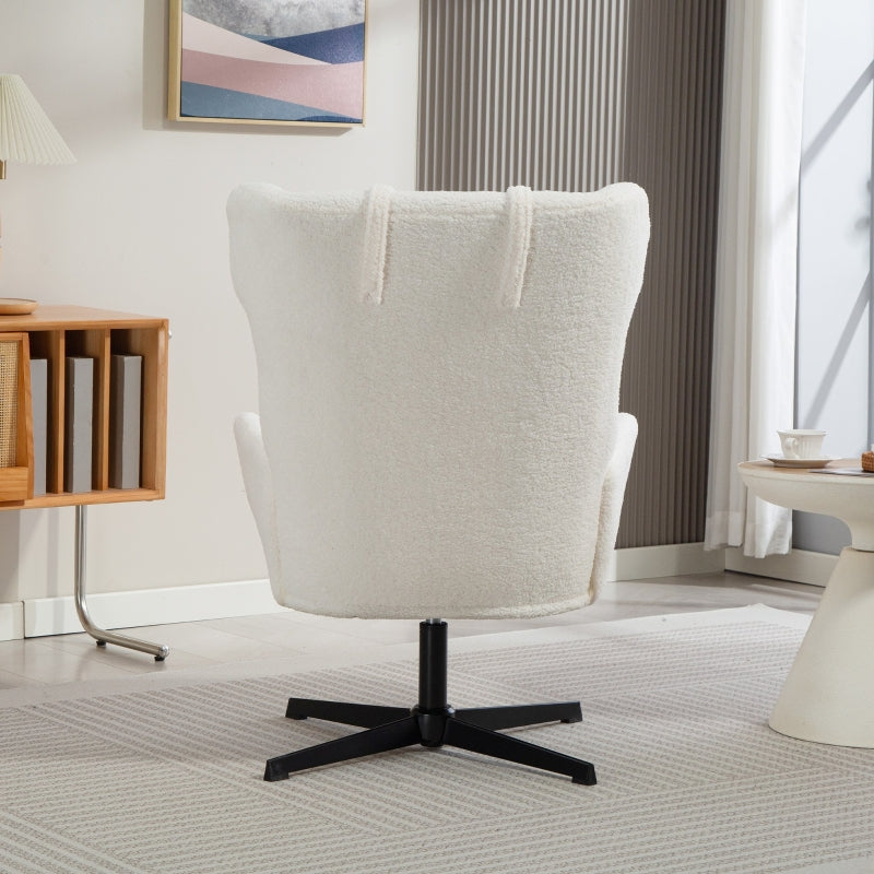 Accent Chair Upholstered Fleece Swivel Metal Frame - Cream White