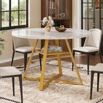 Round Dining Table Metal Legs Marble Look - Black/White