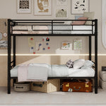 Twin over Twin Bunk Bed Convertible 2 Beds Ladders Railings, Metal Structure