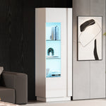 Cabinet, 60x40x180cm High-Gloss Display with LED Lighting, White Acrylic