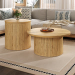 Coffee Table Double Round Slats Multifunctional - Natural Wood