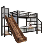 Children's Metal Loft Bed with Slide, Storage Stairs and Shelves, Black