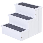 Dog Stairs, 3 Steps Pet Entry Aid with Storage, Fir Wood White