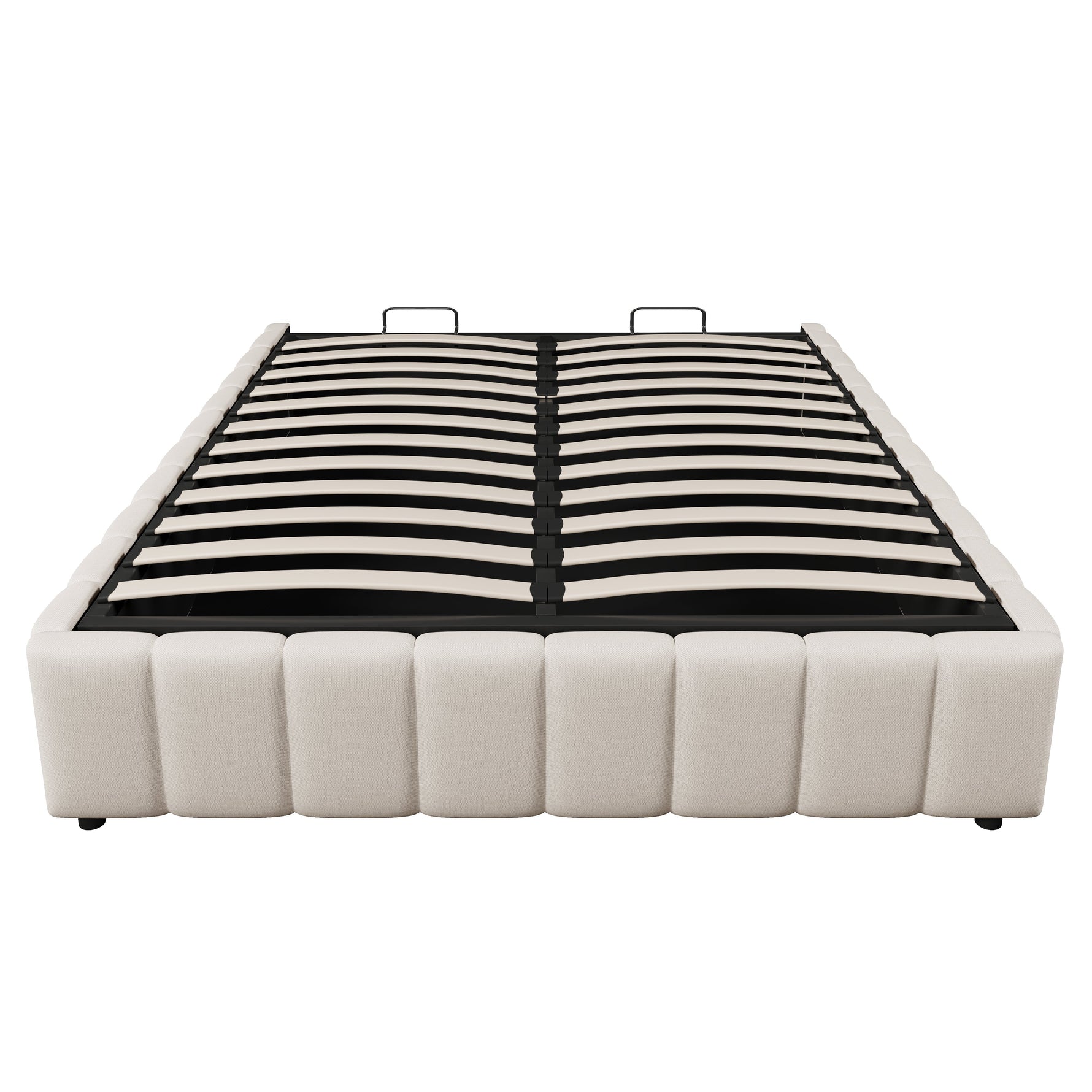 Upholstered Bed with Hydraulic Storage and No Headboard, 140x200cm, Beige