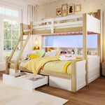Bunk Bed 90x200 & 140x200 with Storage & LED, White + Natural